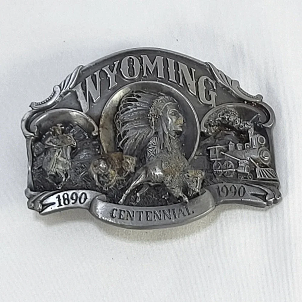 Wyoming Centennial 1890-1990 Belt Buckle Limited Edition Siskiyou Pewter